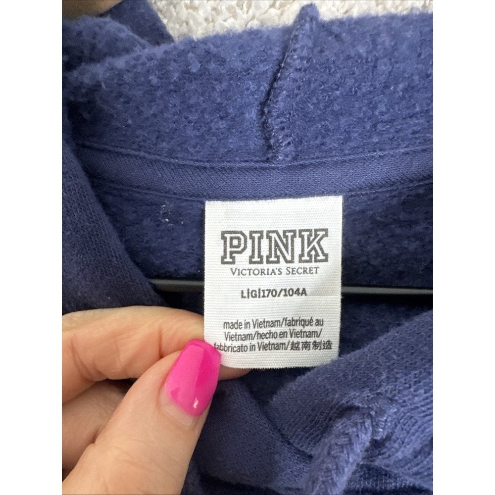 Victoria's Secret Pink Everyday Fleece Cropped Hoodie Color Navy Blue K - Picture 3 of 9